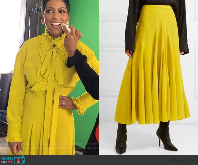 Haider Ackermann Pleated silk crepe de chine midi skirt worn by Tamron Hall on Tamron Hall Show