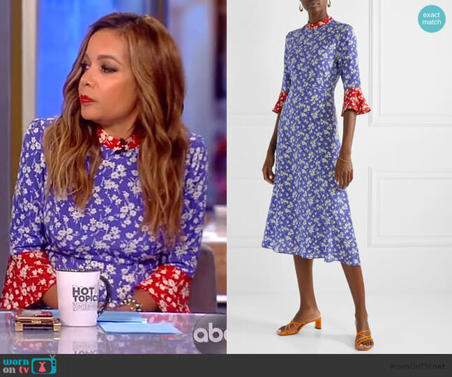HVN Ashley floral-print silk crepe de chine midi dress worn by Sunny Hostin on The View