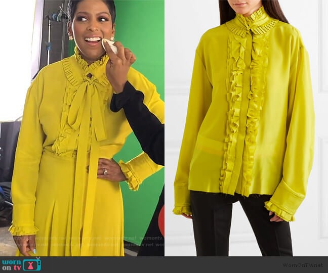 Haider Ackermann Pleated ruffled silk crepe de chine blouse worn by Tamron Hall on Tamron Hall Show