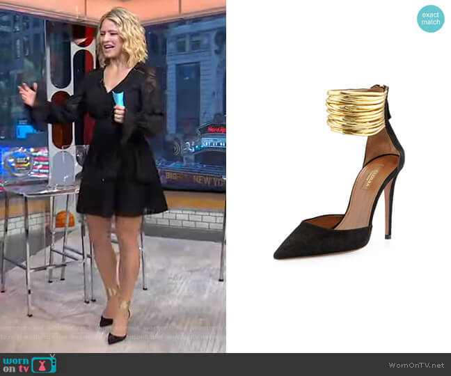 Aquazzura Hello Lover Suede Ankle-Strap Pump worn by Sara Haines on Good Morning America