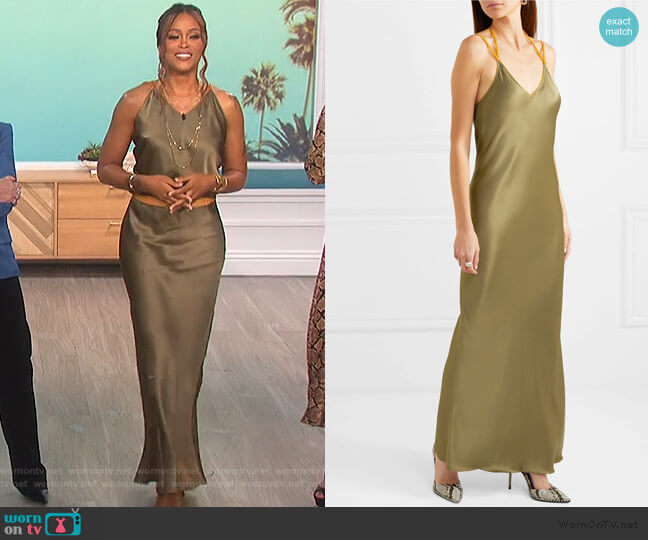 Helmut Lang Rubberband tulle-trimmed satin maxi dress worn by Eve on The Talk