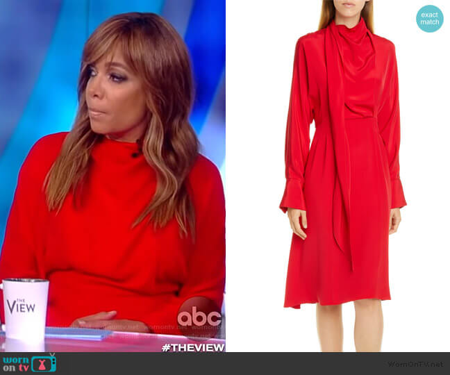Jason Wu Long Sleeve Tie Neck Double Georgette Dress worn by Sunny Hostin on The View