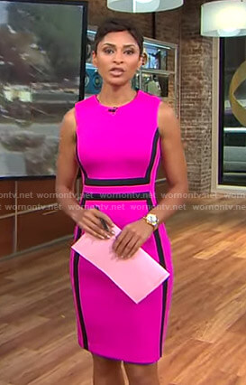 Jericka’s pink sleeveless sheath dress on CBS This Morning