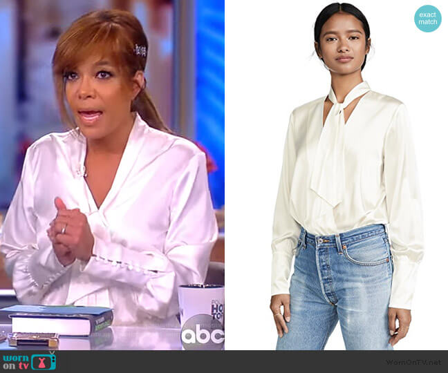 Jonathan Simkhai Charmeuse Wrap Front Bodysuit worn by Sunny Hostin on The View