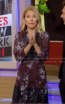 Kelly’s navy floral dotted dress on Live with Kelly and Ryan