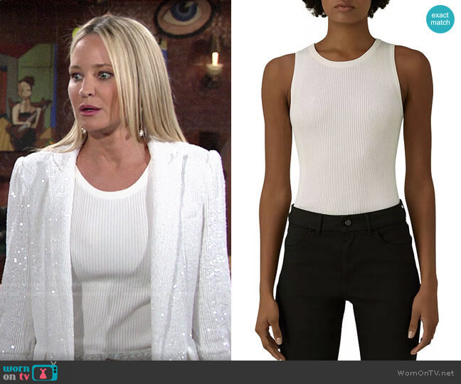 Karen Millen Rib Knit Tank worn by Sharon Newman (Sharon Case) on The Young and the Restless