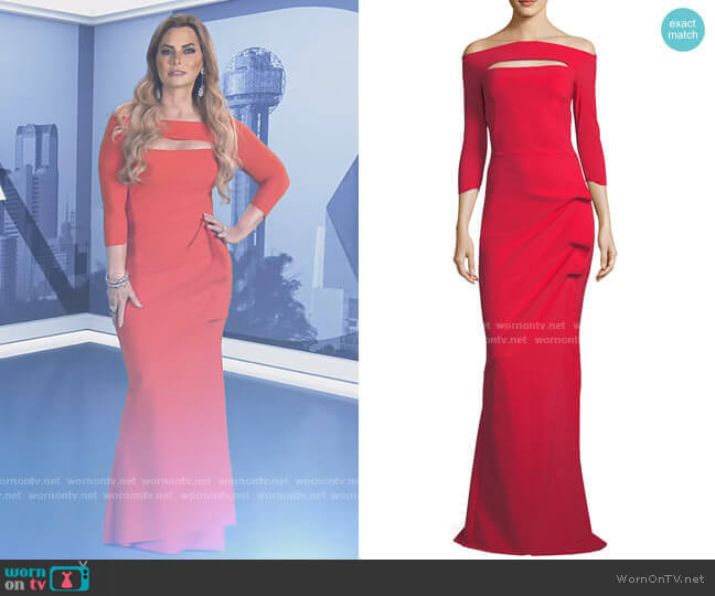 Chiara Boni La Petite Robe Kate Long-Sleeve Gathered Trumpet Evening Gown worn by D’Andra Simmons on The Real Housewives of Dallas