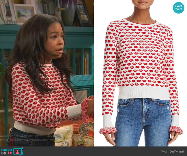 French Connection Kiss Print Sweater worn by Nia Baxter (Navia Robinson) on Ravens Home