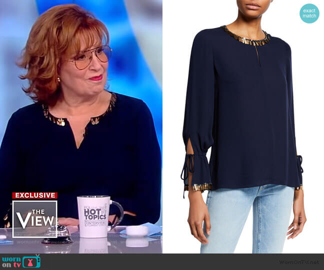 Kobi Halperin Juliette Embellished Silk Georgette Blouse worn by Joy Behar on The View