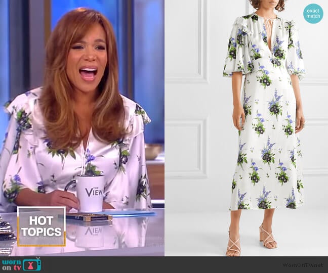 Les Reveries Ruffled floral-print silk-satin midi dress worn by Sunny Hostin on The View