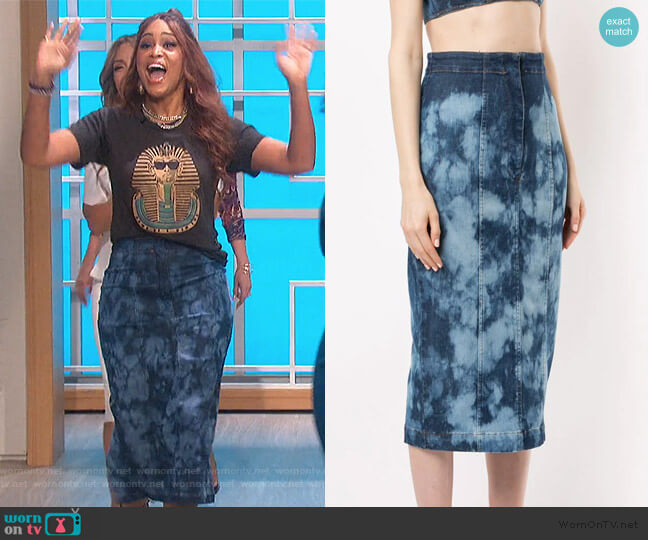 Manning Cartell tie-dye denim skirt worn by Eve on The Talk