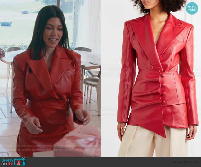 Materiel Belted faux leather blazer worn by Kourtney Kardashian on Keeping Up with the Kardashians