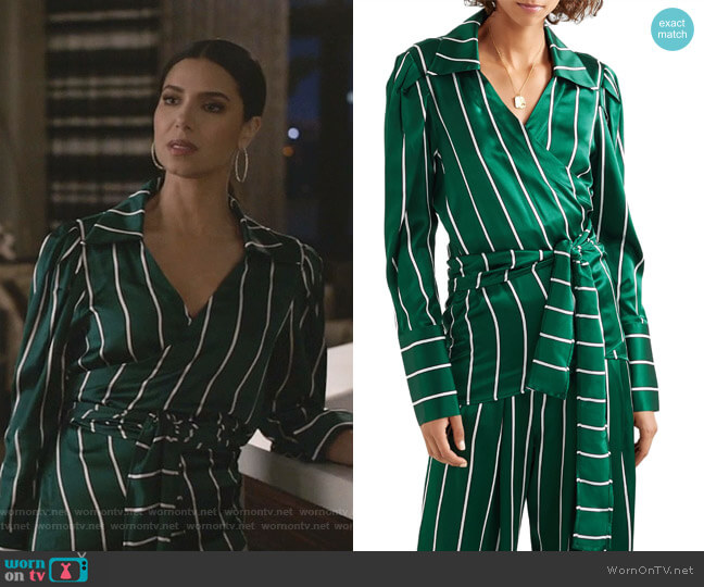 Maggie Marilyn Wrap It Up Striped Shirt worn by Gigi Mendoza (Roselyn Sánchez) on Grand Hotel