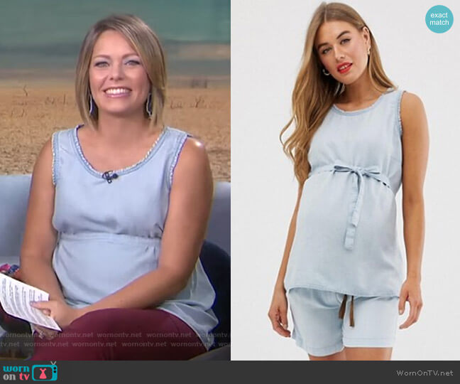 Mamalicious Maternity Sleeveless Denim Top worn by Dylan Dreyer on Today