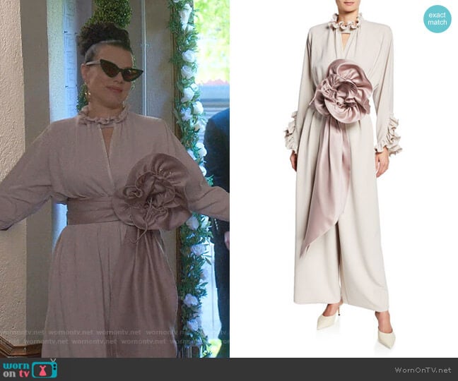 Marc Jacobs Rosette Crepe Jersey Jumpsuit worn by Maggie (Debi Mazar) on Younger
