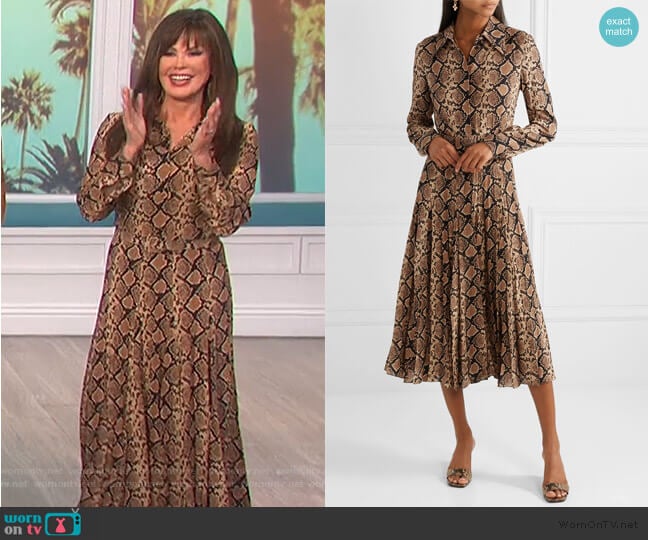 Michael Kors Belted snake-print silk-crepe midi dress worn by Marie Osmond on The Talk