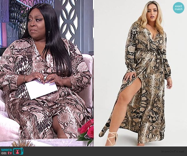 Missguided by ASOS Plus Plunge Maxi Dress in Snake Print worn by Loni Love on The Real
