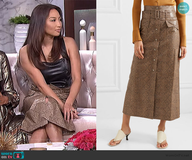 Nanushka Aarohi Belted Snake Vegan Leather Skirt worn by Jeannie Mai on The Real