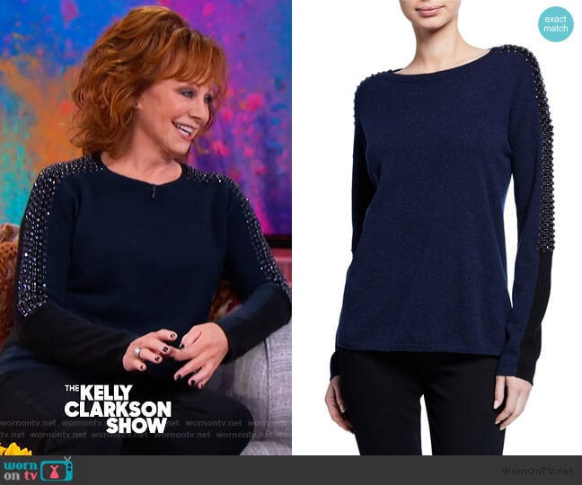 Neiman Marcus Cashmere Collection Embellished Colorblock Cashmere Sweater