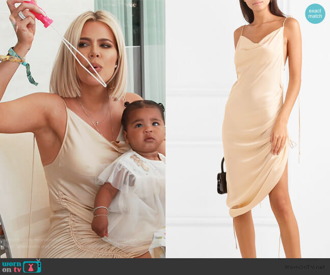 Orseund Iris Ruched satin dress worn by Khloe Kardashian on Keeping Up with the Kardashians