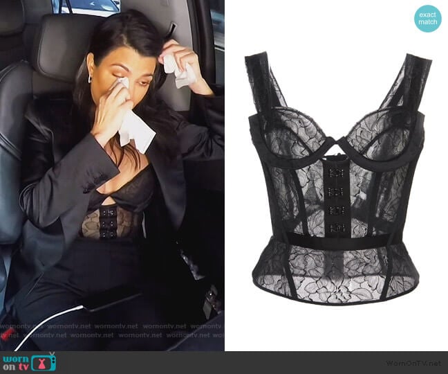 Olivier Theyskens Tybbie Sheer Lace Cotton-Blend Corset Top worn by Kourtney Kardashian on Keeping Up with the Kardashians