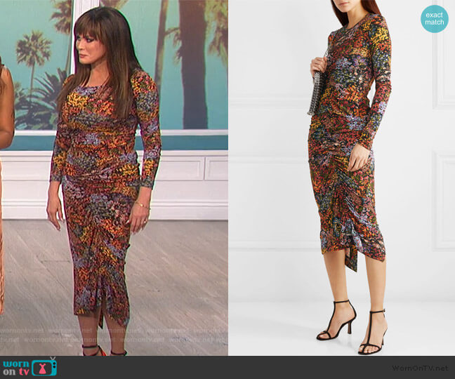 Preen by Thornton Bregazzi Norah ruched floral top worn by Marie Osmond on The Talk