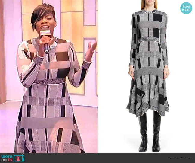 Proenza Schouler Plaid Long Sleeve A-Line Sweater Dress