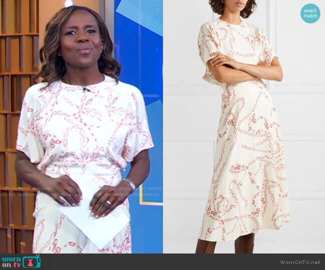 Victoria Beckham Paneled Printed Midi Dress worn by Deborah Roberts on Good Morning America