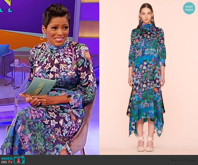 Peter Pilotto Silk High Neck Midi Dress worn by Tamron Hall on Tamron Hall Show