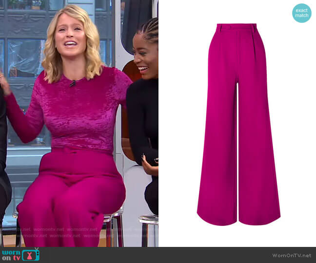 Rebecca de Ravenel Wool-Crepe Wide-Leg Pants worn by Sara Haines on Good Morning America