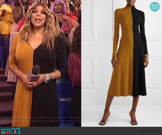 Rosetta Getty Two-tone cotton-jersey Turtleneck Midi Dress worn by Wendy Williams on The Wendy Williams Show