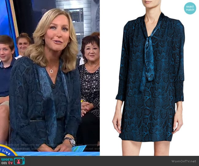 Rebecca Taylor Snake-Print Tie-Neck Long-Sleeve Silk Dress worn by Lara Spencer on Good Morning America