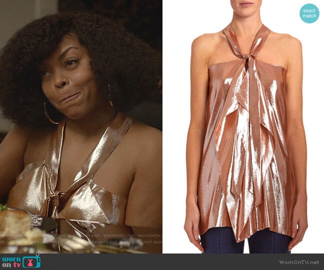 Roland Mouret Pontal Draped Metallic-Silk Jacquard Halter Top worn by Cookie Lyon (Taraji P. Henson) on Empire
