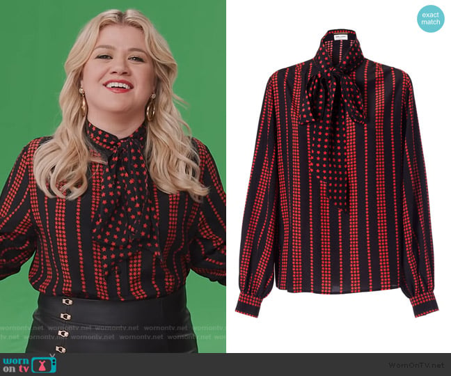 Saint Laurent Stars and Stripes Printed Blouse worn by Kelly Clarkson on The Kelly Clarkson Show