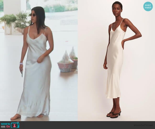 Silk Laundry 90s Silk Slip Dress in Ivory worn by Kourtney Kardashian on Keeping Up with the Kardashians