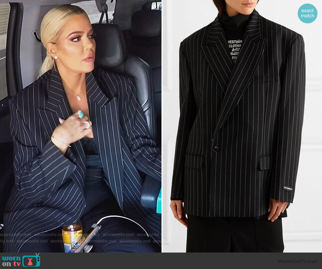 Vetements Oversized pinstriped wool-blend blazer worn by Khloe Kardashian on Keeping Up with the Kardashians