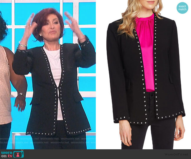 Vince Camuto Studded Stretch Crepe Jacket worn by Sharon Osbourne on The Talk