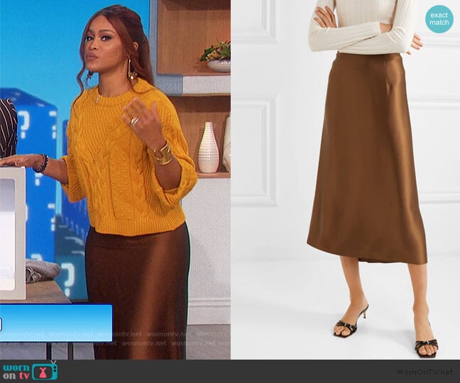 Vince Silk-satin Midi Skirt worn by Eve on The Talk