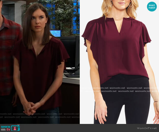 Vince Camuto Flutter Sleeve Blouse worn by Willow Tait (Katelyn MacMullen) on General Hospital
