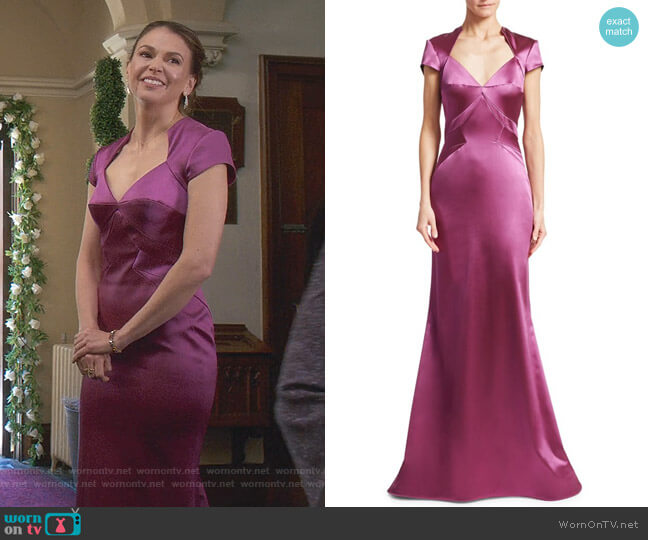 Zac Posen Cap Sleeve Stretch Satin Gown worn by Liza Miller (Sutton Foster) on Younger