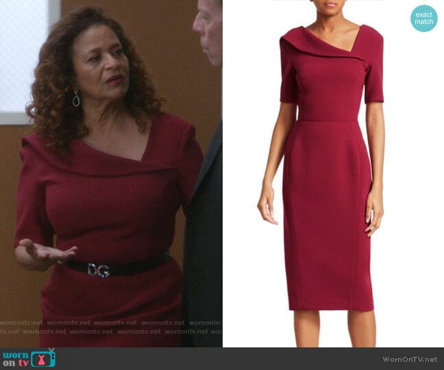 Zac Posen Short-Sleeve Asymmetric Neck Crepe Sheath Dress worn by Catherine Avery (Debbie Allen) on Greys Anatomy
