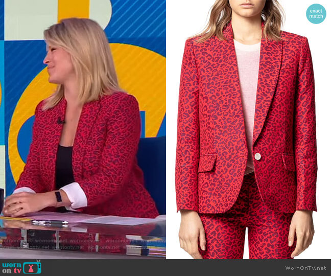 Zadig & Voltaire Viking Leopard-Print Jacquard Jacket worn by Sara Haines on Good Morning America