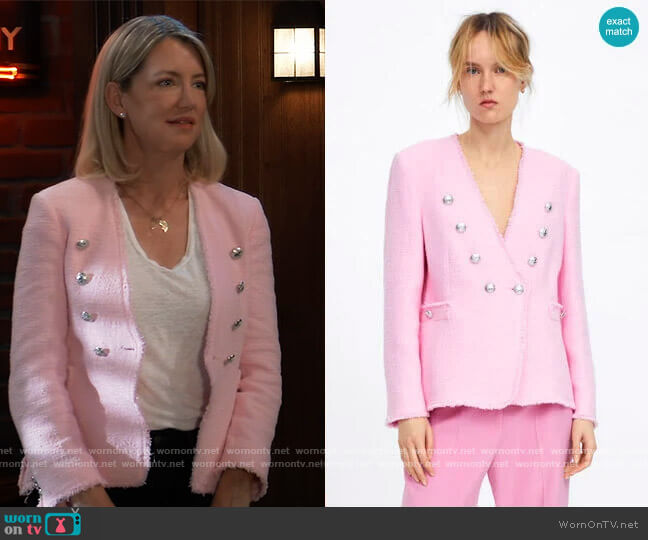Zara Tweed Jacket with Buttons worn by Nina Reeves (Cynthia Watros) on General Hospital