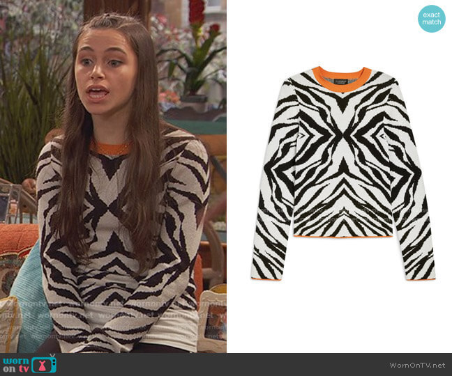 Topshop Zebra Skinny Sweater worn by Tess O'Malley (Sky Katz) on Ravens Home