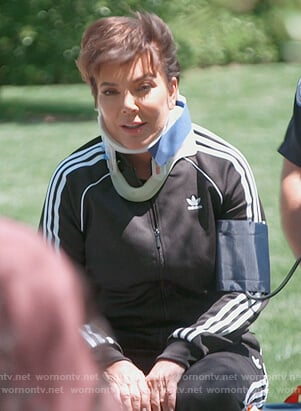 Kris’s black Adidas track jacket and pants on Keeping Up with the Kardashians