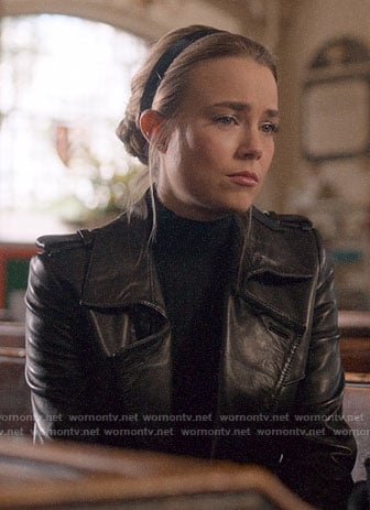 Ainsley’s leather trench coat on Four Weddings and a Funeral