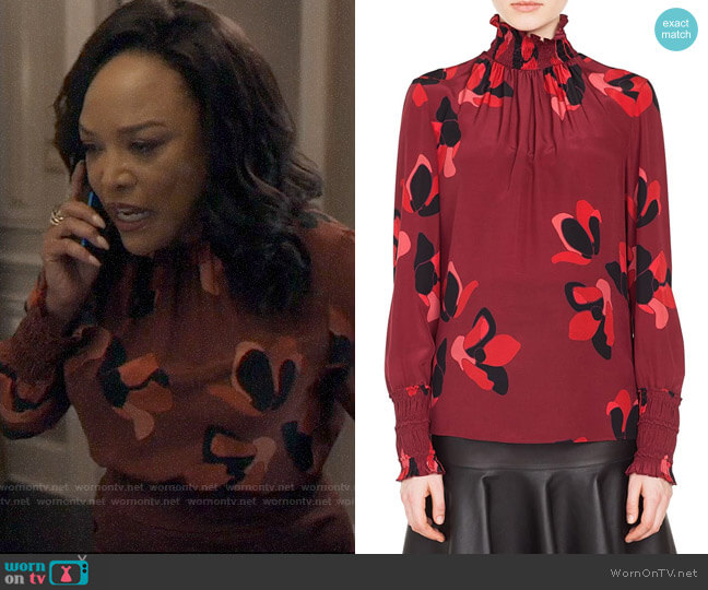 Akris Punto Anemone Print Silk Blouse worn by Lady Mae Greenleaf (Lynn Whitfield) on Greenleaf