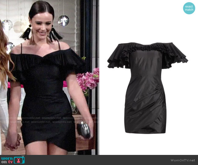 Alessandra Rich Off-The-Shoulder Pleated & Ruched Dress worn by Tessa Porter (Cait Fairbanks) on The Young and the Restless