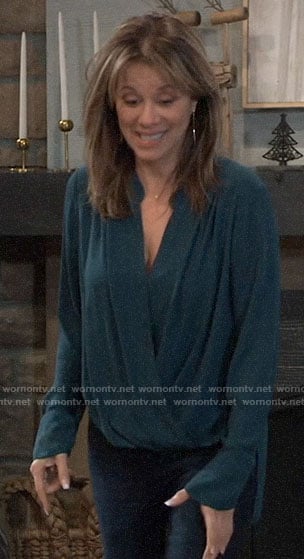 Alexis’s teal green wrap blouse on General Hospital