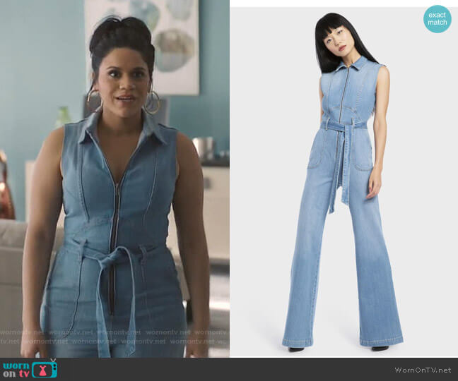 Alice + Olivia Gorgeous 70'S Jumpsuit worn by Yoli (Justina Adorno) on Grand Hotel